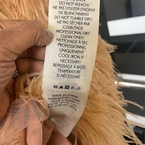 Alice + Olivia Philomena Lace High Neck Mini Dress Pink Feather Skirt Women's - Picture 9 of 14